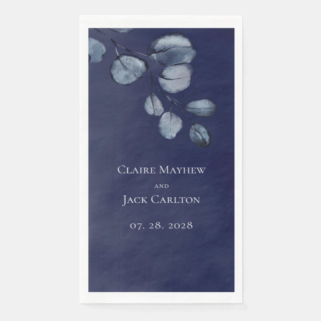 Sapphire Peony Wedding Long 3 Ply Dinner Napkins (Front)