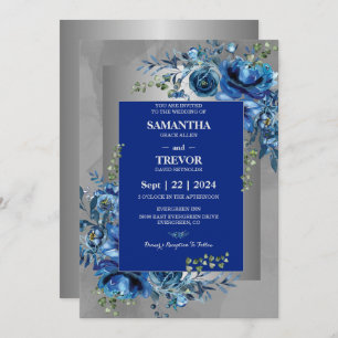 Sapphire Petals: A Silver Celebration of Love  Invitation