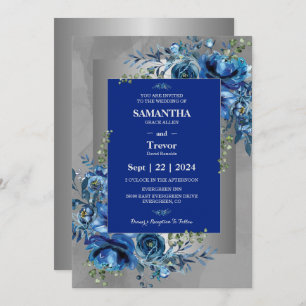 Sapphire Petals: A Silver Celebration of Love  Invitation