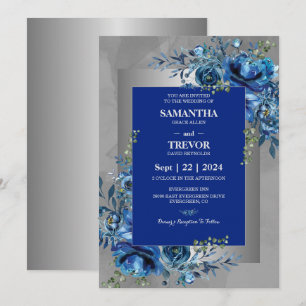 Sapphire Petals: A Silver Celebration of Love  Invitation