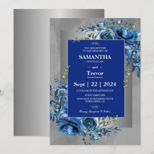 Sapphire Petals: A Silver Celebration of Love  Invitation