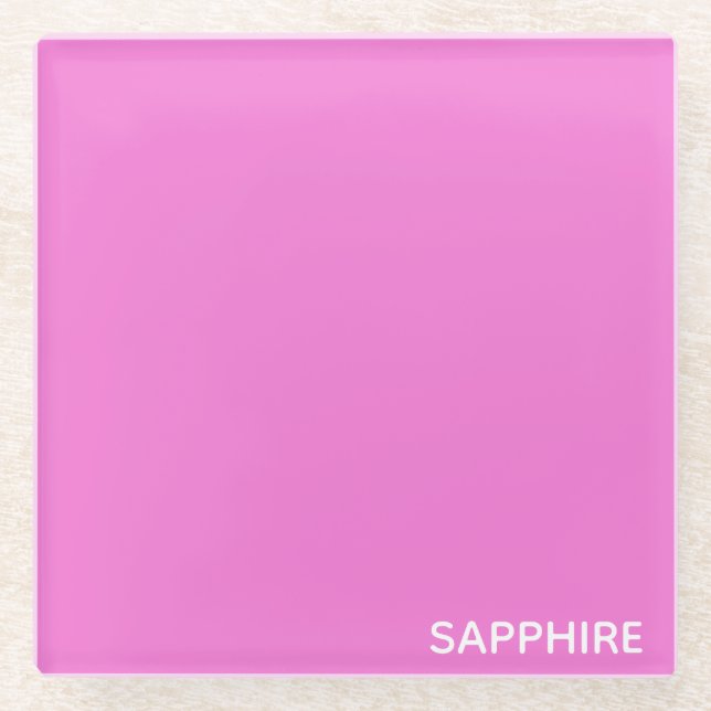 Sapphire pink colour name glass coaster (Front)