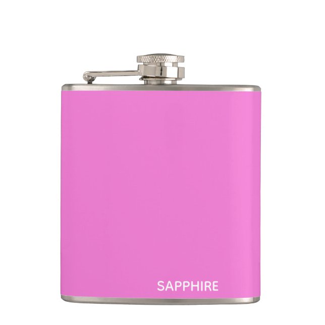 Sapphire pink colour name hip flask (Front)