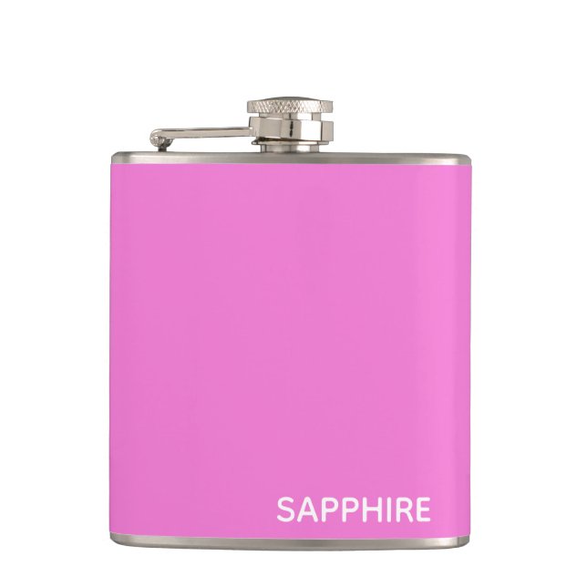 Sapphire pink colour name hip flask (Front)