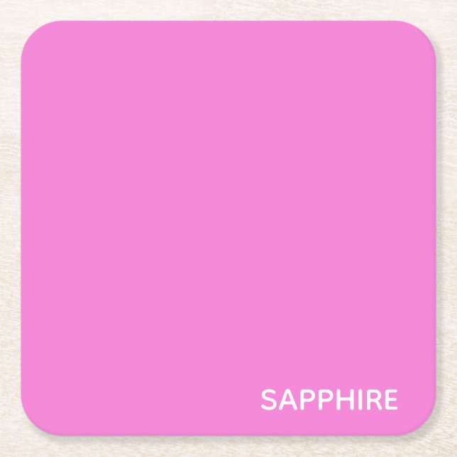 Sapphire pink colour name square paper coaster (Front)