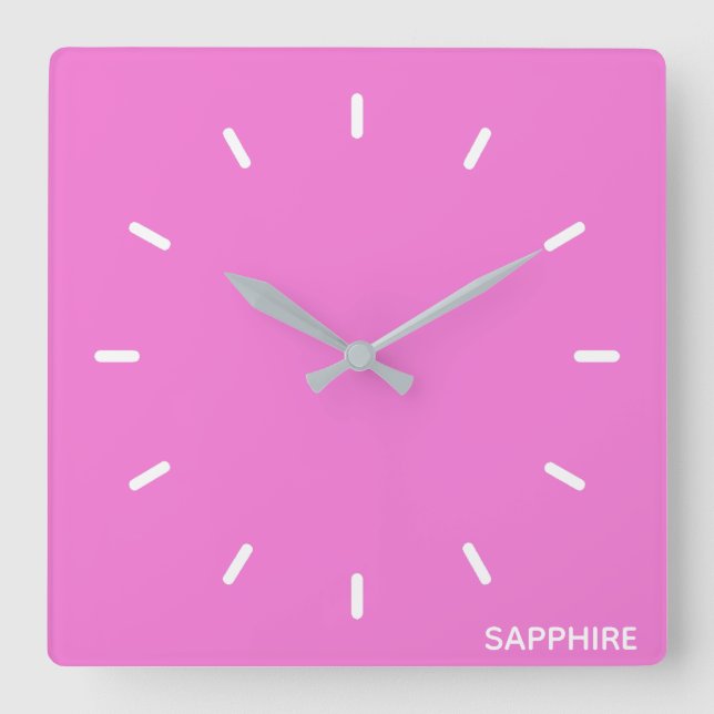 Sapphire pink colour name square wall clock (Front)