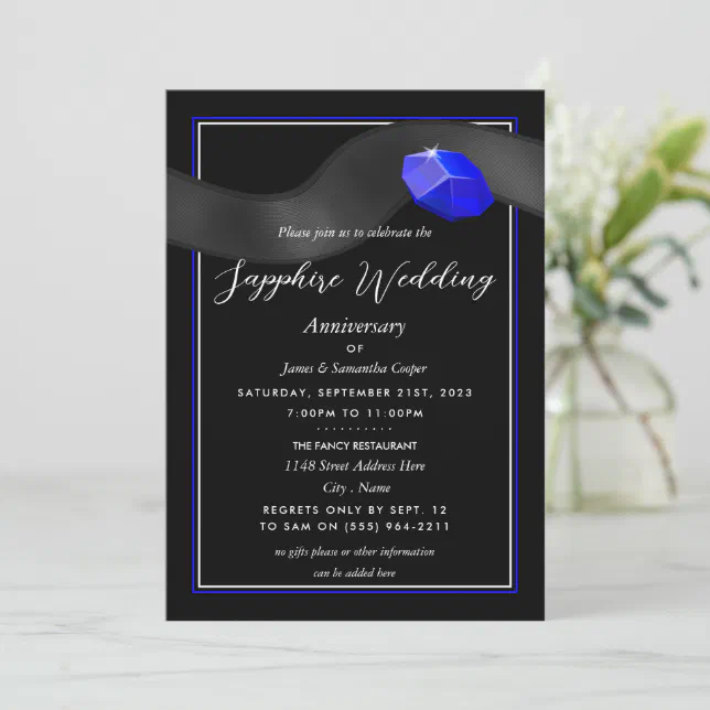 Sapphire Ribbon 45 Year Wedding Anniversary Invitation Zazzle