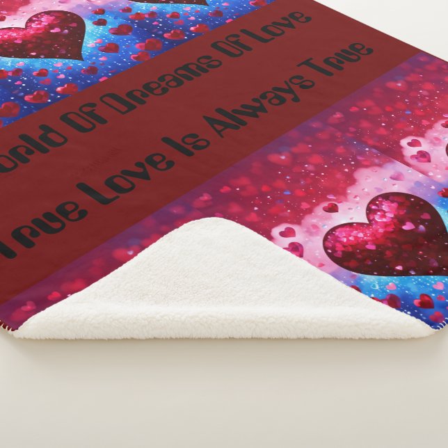 Sapphire Sky with Garnet Hearts: Empowering Medium Sherpa Blanket (3/4)