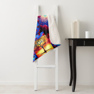 Sapphire Sky with Garnet Hearts: Empowering Medium Sherpa Blanket