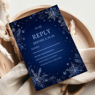 Sapphire Snowflakes Beneath Glittering RSVP Card