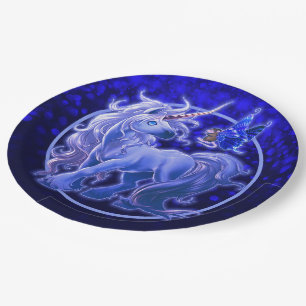 Sapphire Sparkle Blue Unicorn Paper Plate