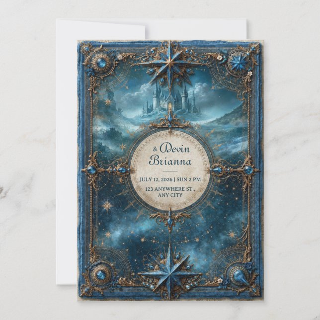 Sapphire Star Castle Wedding Invitation (Front)