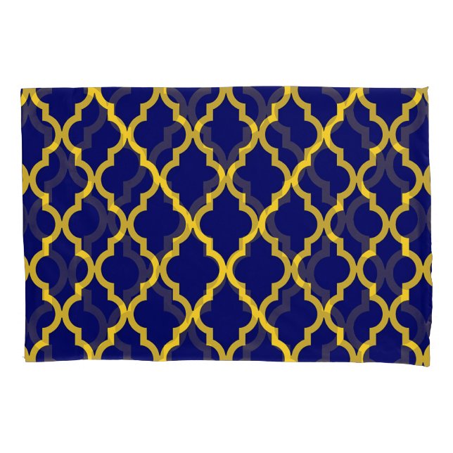 Sapphire Sun: Blue & Yellow Boho Moroccan Elegance Pillowcase (Front)