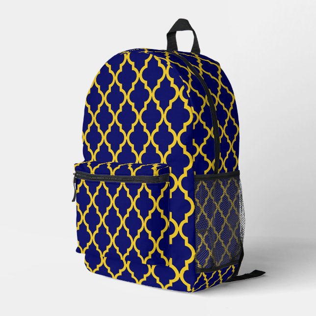 Sapphire Sun: Blue & Yellow Boho Moroccan Elegance Printed Backpack (Back Corner Right)