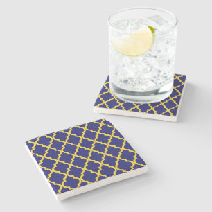 Sapphire Sun: Blue & Yellow Boho Moroccan Elegance Stone Coaster
