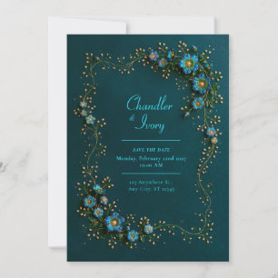 Sapphire Teal Floral Wedding Invitation