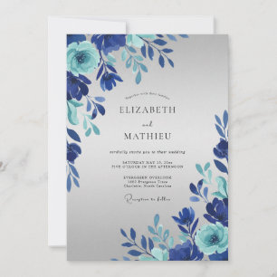 Sapphire Teal Petal Wedding Invitation