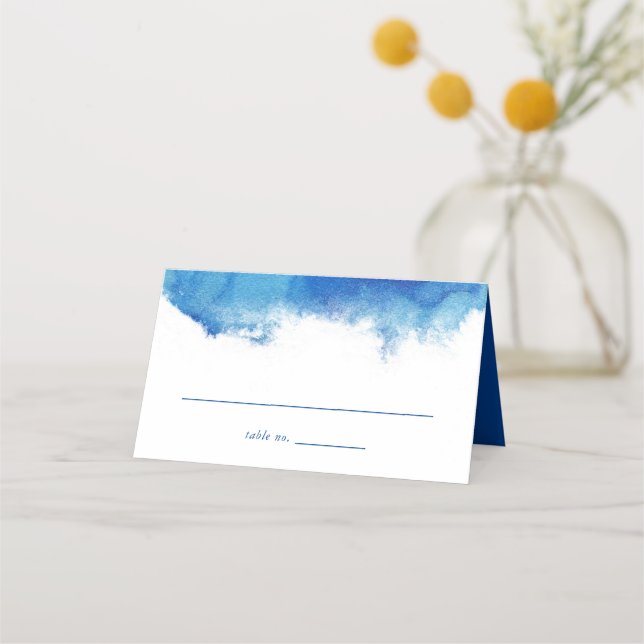 Sapphire Tide Folded Wedding Place Cards (Front)