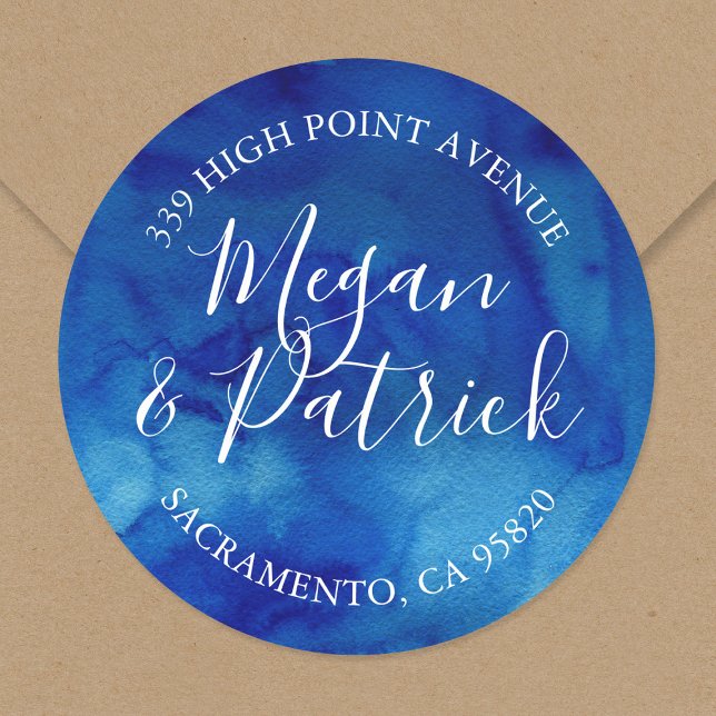 Sapphire Tide Round Wedding Return Address Label (Creator Uploaded)
