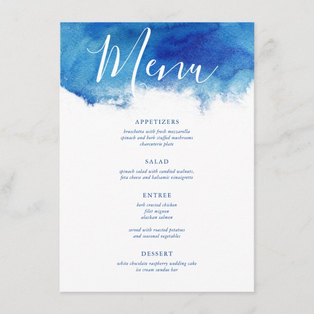 Sapphire Tide Wedding Menu Card (Front)
