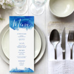 Sapphire Tide Wedding Menu Card<br><div class="desc">Custom printed wedding menu cards with an abstract blue watercolor border to coordinate with our Sapphire Tide collection. Customise the text with your wedding menu options. Use the design tools to edit the fonts and colours or move text around to fit your menu selections. This ocean-inspired design is perfect for...</div>