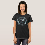 Sapphire Traditional 45th wedding anniversary T-Shirt<br><div class="desc">A design to celebrate 45 years of marriage. This design has a blue (traditional colour) coloured laurel design on a black background. Sapphire is the traditional gift for this occasion. The text reads Sapphire 25 years anniversary. A romantic design to celebrate your 25th year of marriage. If you would like...</div>