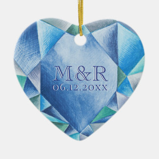 Sapphire Watercolor Heart 45th Wedding Anniversary Ceramic Tree Decoration