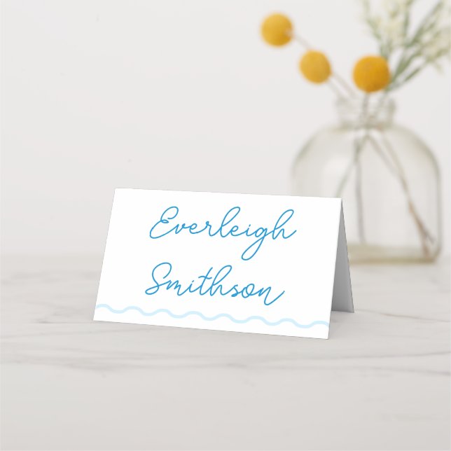 Sapphire Wavy Retro Wedding Place Card (Front)
