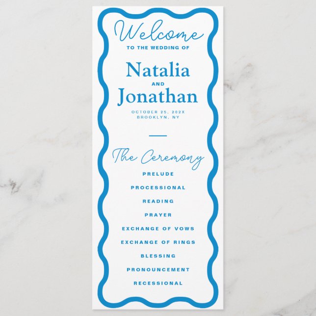 Sapphire Wavy Retro Wedding Programme (Front)