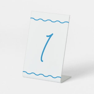 Sapphire Wavy Retro Wedding Table Number Pedestal Sign