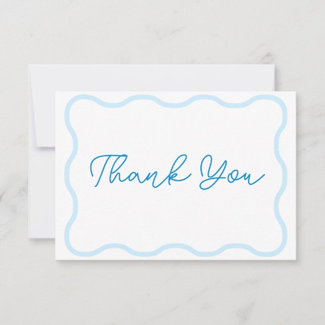 Sapphire Wavy Retro Wedding Thank You Card (Front)