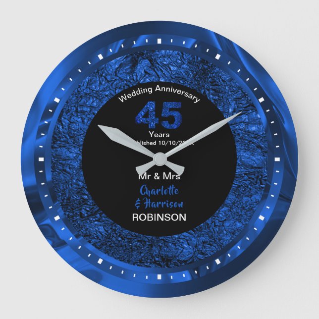Sapphire Wedding Anniversary 45 Years Personalised Large Clock (Front)