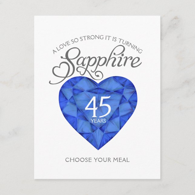 Sapphire Wedding Anniversary heart art meal choice Enclosure Card (Front)