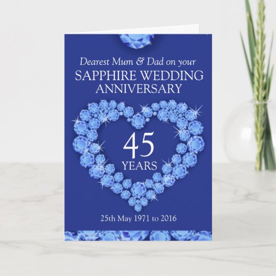 Sapphire wedding  anniversary  mum  and dad  card Zazzle co uk
