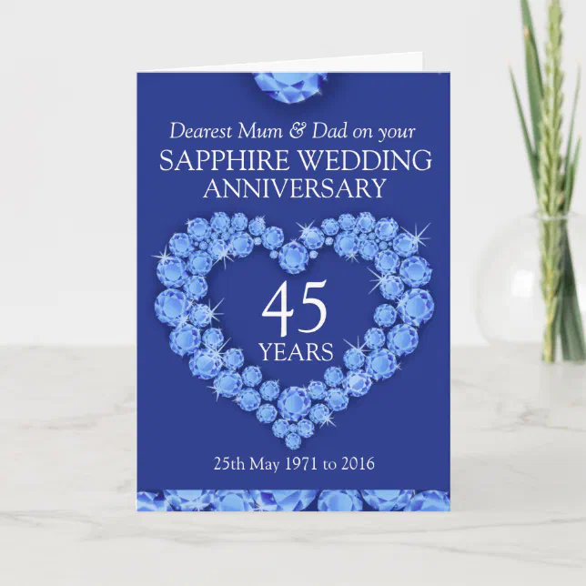 Sapphire wedding anniversary mum and dad card | Zazzle