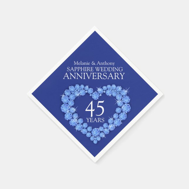 Sapphire Wedding blue heart name napkins (Corner)