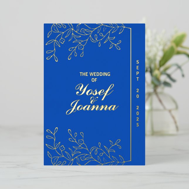Sapphire Wedding Gold Foil Invitation (Standing Front)