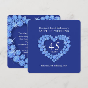 Sapphire wedding heart 45 years party invite