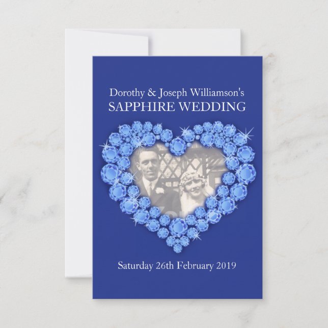 Sapphire wedding heart add your photo party invite (Front)