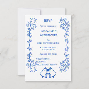 Sapphire Wedding RSVP Card Bells Scrollwork 