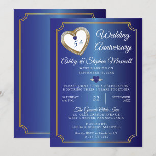 Sapphires Diamonds 5th Wedding Anniversary Party Invitation