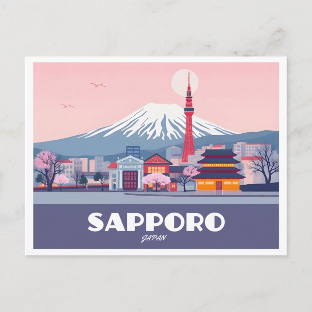 Sapporo Japan Hokkaido Cityscape Pastel Travel Postcard (Front)