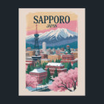 Sapporo Japan Illustration Travel Art Vintage Postcard<br><div class="desc">Sapporo retro vector travel design. From the world-famous Sapporo Snow Festival to stunning views atop Mount Moiwa,  this northern city offers a unique mix of urban energy and natural beauty.</div>
