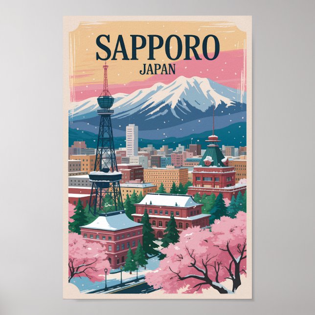 Sapporo Japan Illustration Travel Art Vintage Poster (Front)