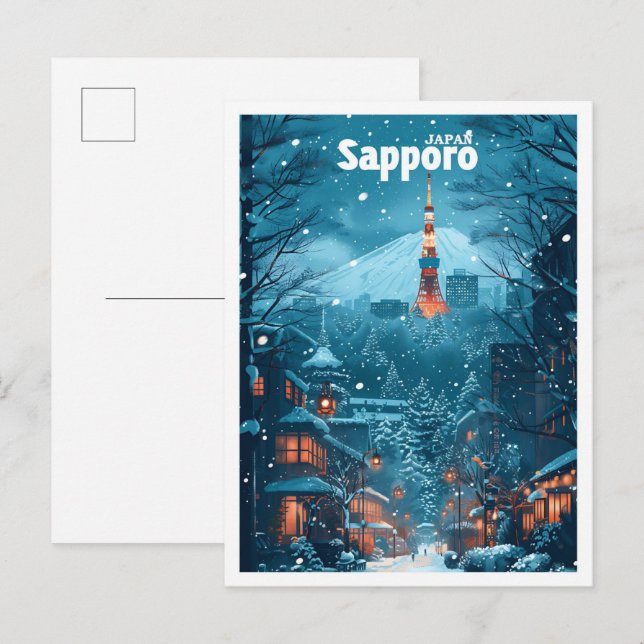 Sapporo Japan Vintage Art Travel Illustration Postcard (Front/Back)