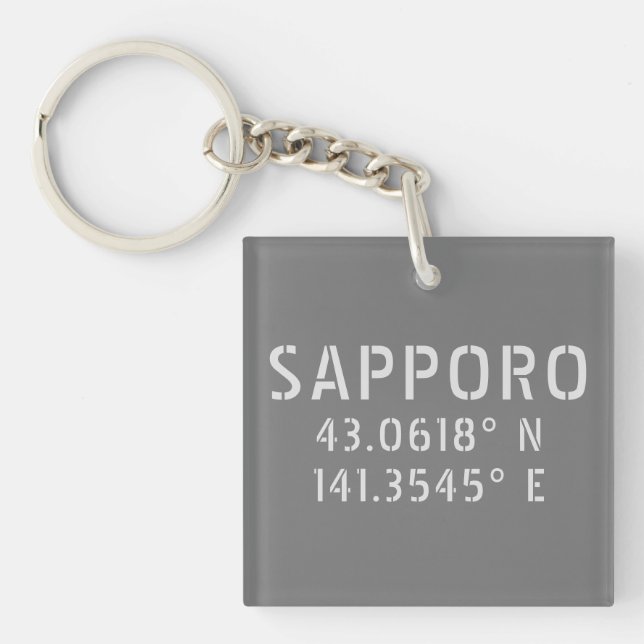 Sapporo Latitude & Longitude Coordinates  Key Ring (Front)