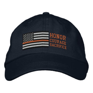 SAR Orange Line US Flag Honor Courage Sacrifice Embroidered Hat