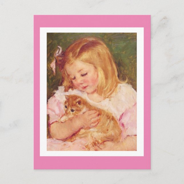 Sara holding a Cat, by Mary Cassatt, Holiday Postcard (Front)