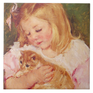 Sara Holding a Cat (by Mary Cassatt) Tile