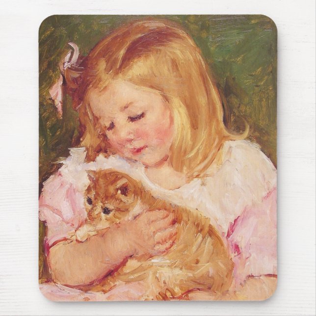 Sara Holding a Cat, Mary Cassatt Mousepad (Front)